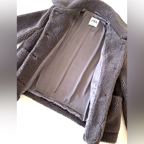 ZARA Faux Fur - Dark Brown - Button Front Jacket w/Collar & Pockets M - Picture 2 of 11